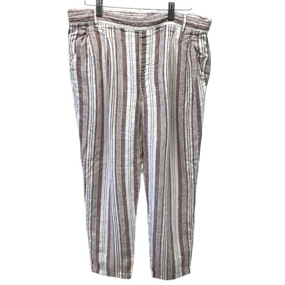Garnet Hill Linen Striped Pants Cream and Rust Size 10 - Picture 1 of 10
